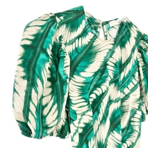 Ulla Johnson Ines Acacia Green Puff Sleeve Printed Silk Midi Dress Size 0 - Picture 7 of 12